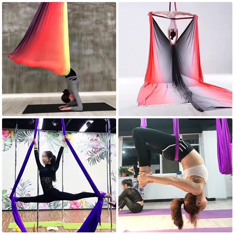 SYCYKA Aerial Yoga Hammock L:5M W:2.8M Aerial Pilates Silk Yoga Swing Set with 2000 Ibs Load Include Daisy Chain, Pose Guide - Image 4